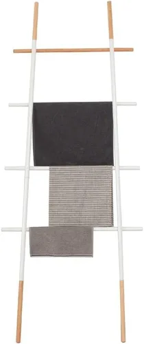Vista 5 de Toallero independiente para escaleras, ahorro de espacio, madera antiarañazos, para uso doméstico, color blanco