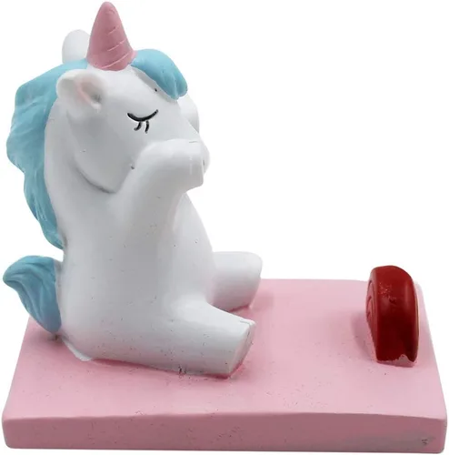 Vista 3 de Suillty Lindo soporte de teléfono de unicornio de dibujos animados para escritorio, pequeño y exquisito teléfono móvil, soporte para teléfono