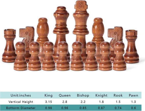 Vista 7 de Solo piezas de ajedrez de madera, 32 piezas de ajedrez de madera Staunton con rey de 3.15 pulgadas, peones de juego de ajedrez para juego de mesa
