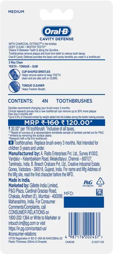 Vista 7 de Oral-B Cavity Defense 123 Cepillo de dientes negro mediano (paquete de 4)