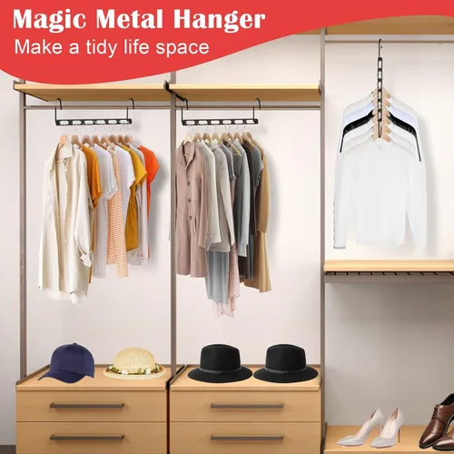 Vista 7 de Paquete de 12 perchas plegables de metal que ahorran espacio para ropa, organizadores de armario y almacenamiento, artículos esenciales para la Negro