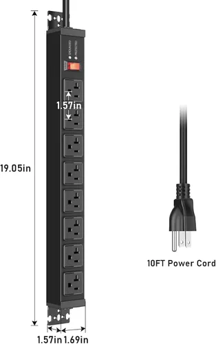 Vista 7 de JUNNUJ Regleta protectora contra sobretensiones de 20 amperios 4800J, resistente 8 salidas de metal multiángulo, tira de alimentación de garaje