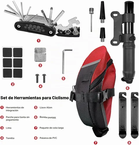 Vista 2 de 15 en 1 kit de reparación de bicicletas conjunto de herramientas impermeable bolsa de sillín de bicicleta