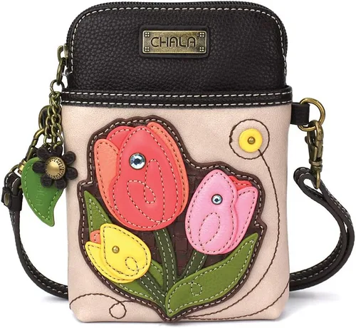 Vista 12 de CHALA Plant Life Collection - Bolso cruzado para teléfono celular, piel sintética, lona, multicolor, con correa ajustable Hongos marrones - Azul