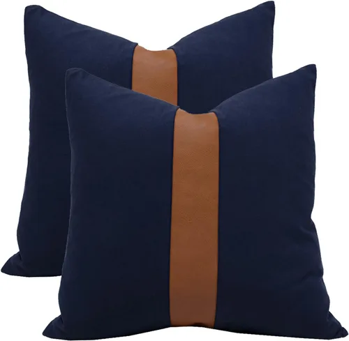 Vista 28 de Juego de 2 fundas de almohada negras y marrones de 18 x 18 pulgadas, fundas de almohadas modernas con rayas estilo granja para sofá, sala de estar