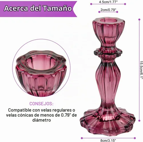 Vista 2 de Portavelas de cristal, 2 portavelas de base ancha, soporte decorativo para velas, centros de mesa para Halloween, Navidad, boda, fiesta de Morado