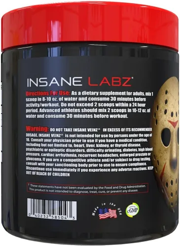 Vista 3 de Insane Labz Insane Veinz - Polvo no estimulante potenciador de óxido nítrico, cargado con sulfato de agmatina y betaína anhidra, aumenta