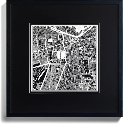 Vista 4 de O3 Design Studio Santiago de Chile mapa de papel cortado en papel negro mate 20.0 x 20.0in