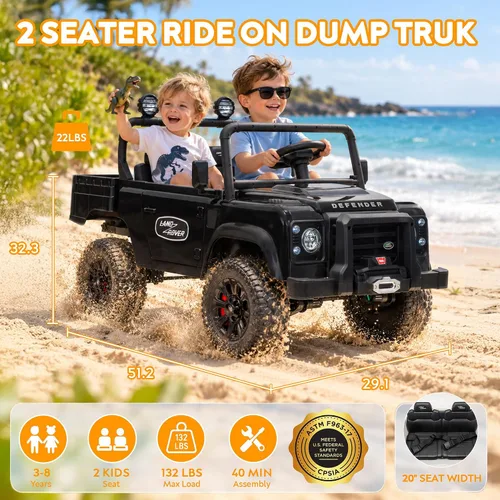 Vista 2 de Land Rover - Camión de paseo con licencia de 24 V con cama Negro
