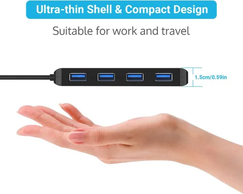 Vista 4 de Hub USB 3.0 de 4 puertos con interruptores individuales, expansor de datos ultradelgado de alta velocidad, divisor USB de 5 Gbps para laptop, PC