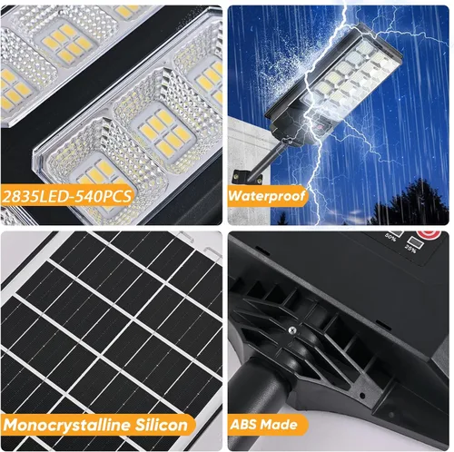 Vista 5 de Luz solar de calle de 540 LED para exteriores, impermeable, luces solares del atardecer al amanecer, luces de inundación al aire libre, sensor