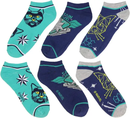 Vista 2 de Bioworld Captain Marvel Adult Goose The Cat Kree Colors 3 Pack Mix and Match No Show Ankle Socks