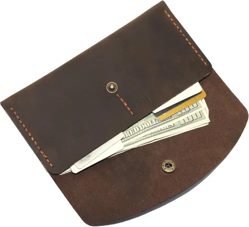 Vista 11 de Cartera de cuero genuino Crazy Horse, cartera delgada hecha a mano para hombres y mujeres (negro)