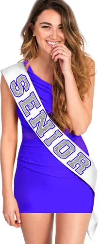 Vista 2 de RhinestoneSash Senior 2025 - Fajas de graduación de satén de grado premium azul real - Suministros para fiestas de secundaria