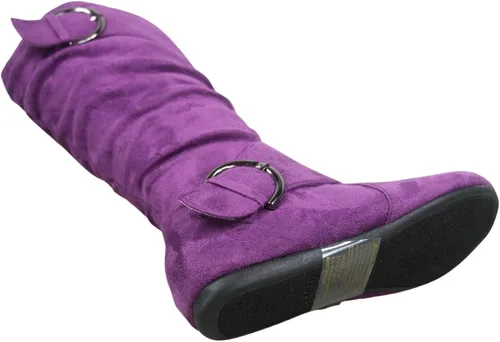 Vista 4 de FZ-Fits Botas de media pantorrilla con hebilla de punta redonda cerrada y hebilla lateral con cremallera lateral para mujer