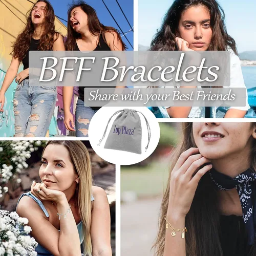 Vista 4 de Top Plaza Pulseras de cadena delicadas para mujeres y niñas, pulsera de corazón de eslabones ajustables con dijes personalizables, pulseras