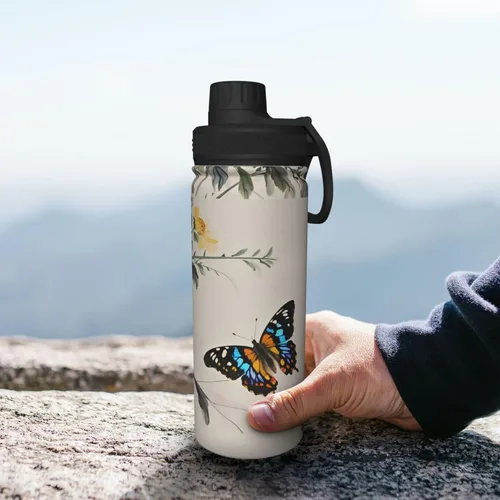 Vista 8 de Flying Butterfly Insulated Stainless Steel Kettle Print Funny Water Bottle Insulated Ideal for Sports and Travel