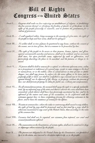 Vista 2 de Declaración de derechos laminada remasterizada Versión legible Diez enmiendas constitucionales Estados Unidos América Documento histórico Historia