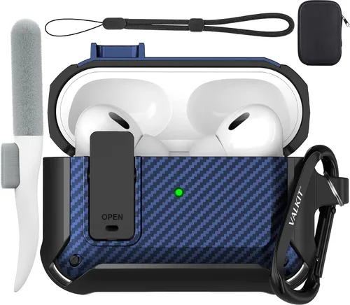 Vista 38 de Valkit Funda para Airpods Pro 2 con cerradura, funda militar de cuerpo completo para AirPod Pro rígida con llavero, funda para Airpods Pro de 2ª/1ª