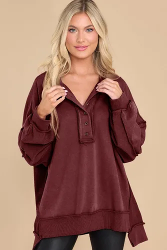 Vista 48 de AlvaQ - Sudadera de gran tamaño para mujer, informal, de manga larga, con botones y cuello Henley, tipo túnica
