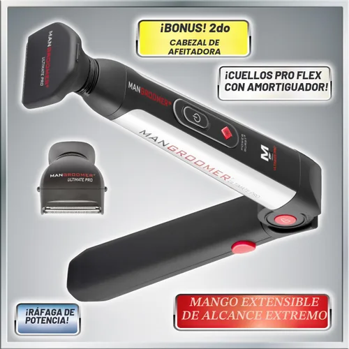 Vista 6 de Mangroomer Ultimate Pro Back Shaver con asa 2 cabezas de shock absorber Flex, Bisagra de energía, Extreme Reach y Power Burst