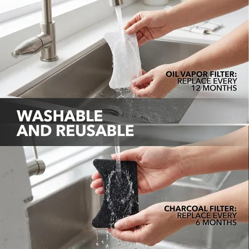 Vista 4 de OVENTE Juego de filtros de repuesto de vapor de carbón y aceite compatible con freidora eléctrica de 1.5L FDM1501BR, paquete de 3 filtros reductores