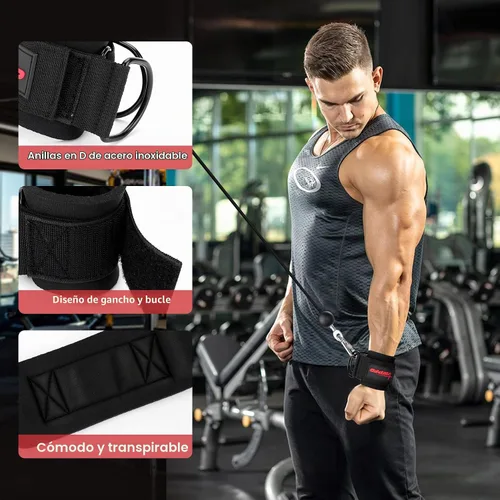 Vista 4 de Correas de muñeca para máquinas de cable, muñequeras para hombres y mujeres, correas acolchadas de neopreno para equipos de entrenamiento de fuerza