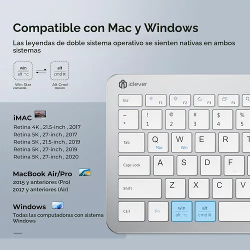 Vista 6 de iClever Teclado y ratón inalámbricos, GK08 Combo de teclado y ratón blanco, ergonómico, silencioso, diseño de tamaño completo con teclado numérico