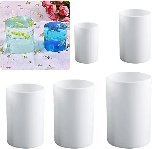 Vista 8 de Katutude Paquete de 5 moldes para velas cilíndricas, moldes de silicona 3D para velas perfumadas de bricolaje, jabón hecho a mano, cera