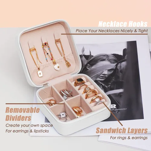 Vista 3 de BeBeGee Joyero de viaje, mini organizador de viaje portátil, pequeñas cajas de joyería para mujeres, regalos de dama de honor y accesorios