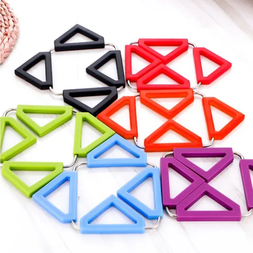 Vista 8 de Foldable Hot Pot Holder Trivet Mat, 5 Pack Silicone Stainless Steel