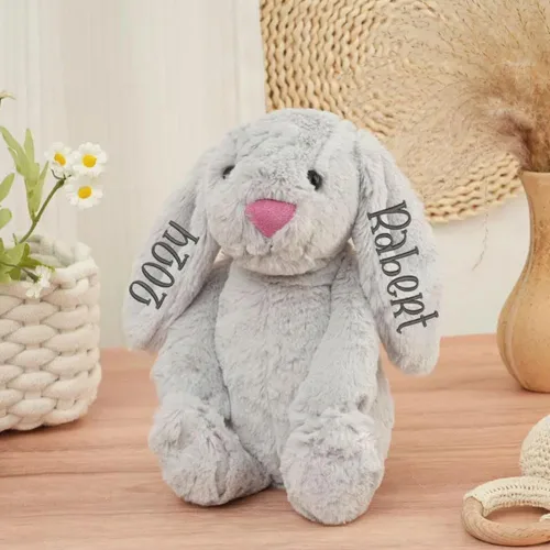 Vista 2 de shiguangji Regalo de Pascua con el nombre del niño bordado de conejo de Pascua personalizado, conejito de Pascua, conejito de Pascua, regalo