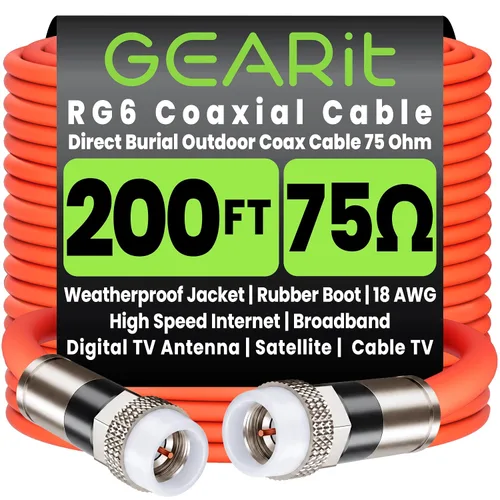 Vista 14 de GEARit Cable coaxial para enterramiento directo (15 pies) RG6 70 ohmios RF impermeable subterráneo en pared con protector de goma, Internet de alta