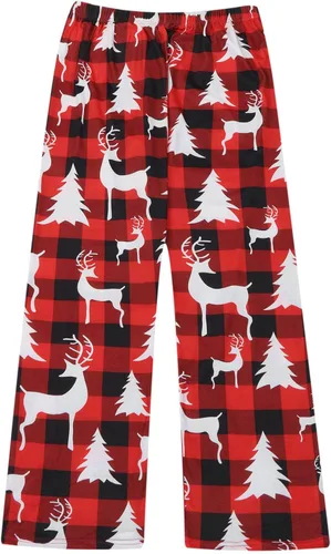 Vista 5 de Pijamas de Navidad familiares a juego, divertidos conjuntos de pijamas de Navidad con bloques de color rojo, pijamas de Navidad para la familia
