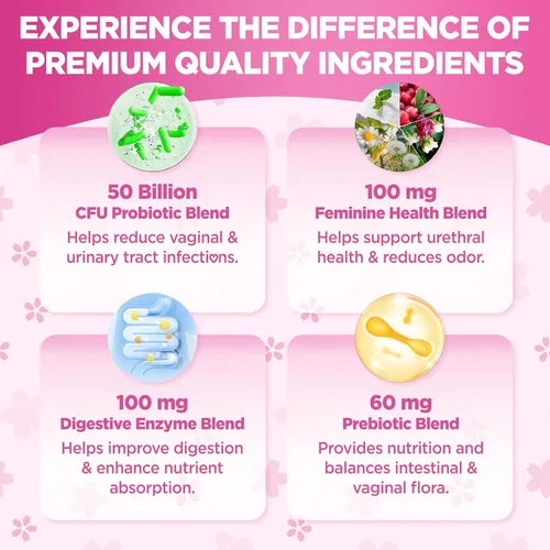 Vista 3 de Gomitas de probióticos vaginales para mujeres con pH equilibrado, 50 mil millones de UFC para olor vaginal femenino y flora, arándano, D-manosa