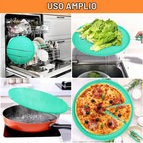 Vista 5 de Pantalla contra salpicaduras para sartén, protector contra salpicaduras de grasa, protectores de salpicaduras resistentes al calor para freír Verde