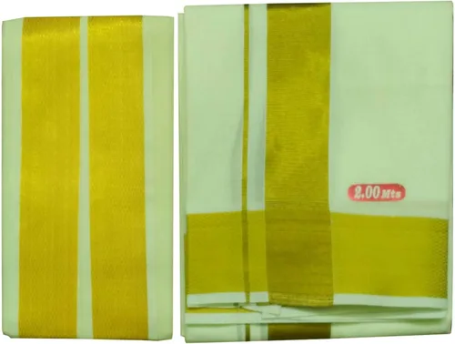 Vista 2 de Algodón de una sola capa de color Dhoti 5.9 ft de longitud Lungi Sarong con ReshamZari Designer Border Angavastram
