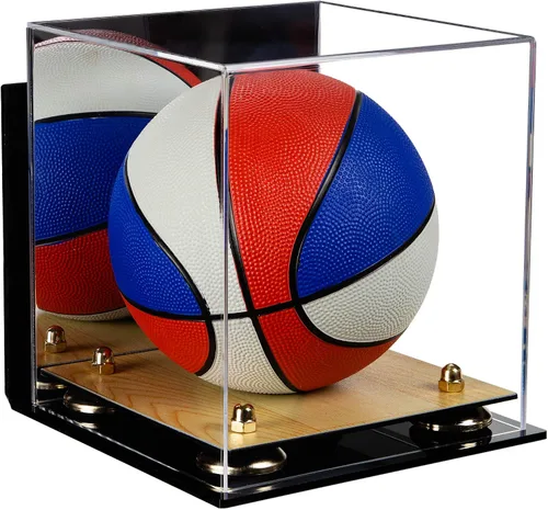 Vista 101 de Better Display Cases Mini acrílico - Miniatura (no tamaño completo) Baloncesto vitrina con elevadores negros y espejo (A015-BR)