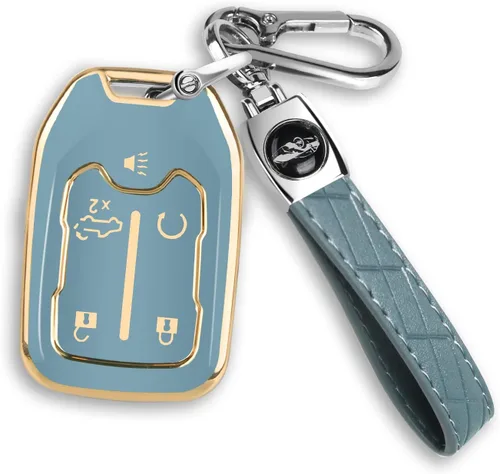 Vista 10 de MILD EAST for GMC Key Fob Cover 5 Button with Keychain(Black/Blue)