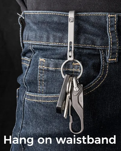 Vista 5 de FEGVE Clip de llavero de titanio para hombre, clip para llavero con trabilla para cinturón, llavero con gancho para llaves para pantalones, monedero