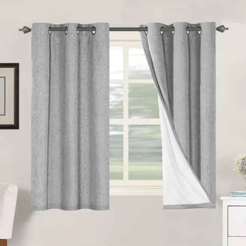 Vista 224 de H.VERSAILTEX Cortinas 100% opacas con aislamiento térmico, texturizadas, de lino, con bloqueo completo de calor y luz, para sala de estar y Negro