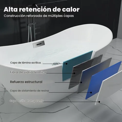 Vista 7 de 59 Inch Freestanding Bathtubs, White Acrylic Free Standing Bathtub, Modern Soaking Tub with Integrated Overflow & Chrome Drain for Bathroom Remodel