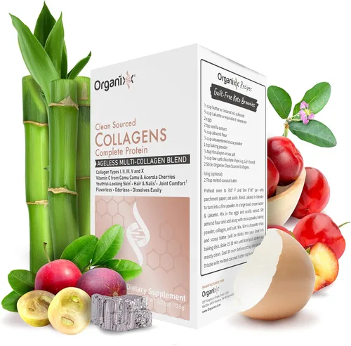 Vista 9 de Organixx - Polvo de péptidos de colágeno con vitamina C, tipos I, II, III, V, X de colágeno hidrolizado, para la salud del cabello, uñas, piel