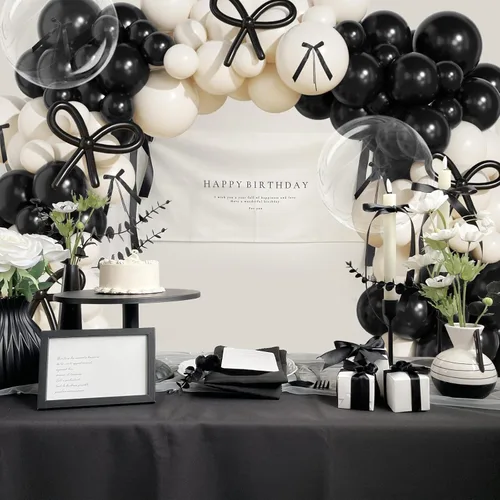 Vista 5 de JOGAMS Kit de arco de globos de lazo negro de 175 piezas con 260 globos de discoteca transparentes, lazo de cinta negra para arco coquette