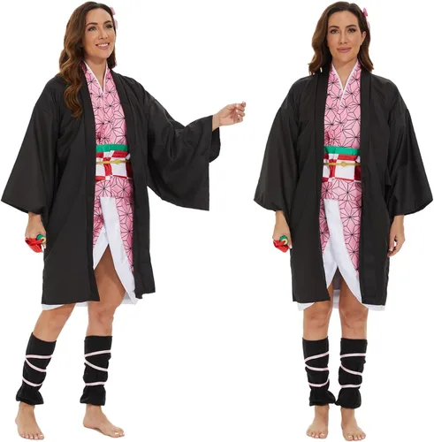 Vista 4 de SUMLETON Disfraz de anime para mujer, kimono, Halloween, cosplay, conjunto con peluca