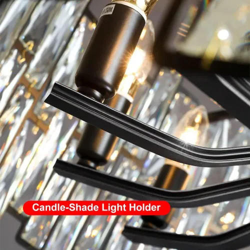 Vista 7 de LOVEDIMA Candelabro negro, cristal redondo de 10 luces de altura ajustable para comedor, dormitorio, sala de estar, vestíbulo, isla de cocina