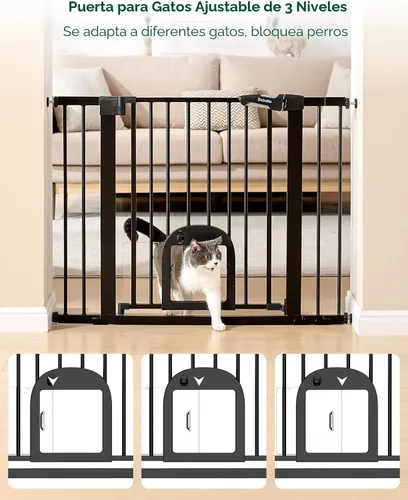 Vista 2 de Babelio - Puerta para bebé mejorada con puerta ajustable para gatos, CatPrivilege, puerta duradera para perros de 29-43 pulgadas con cierre Negro