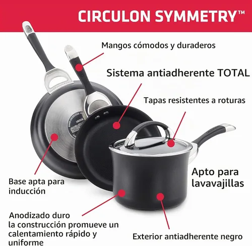 Vista 5 de Circulon Symmetry - Cacerola antiadherente con tapa, utensilios de cocina Negro
