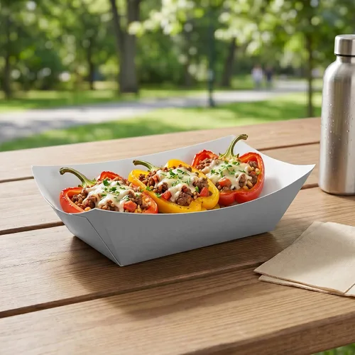 Vista 3 de Restaurantware Bio Tek - Botes de comida de 1 libra, 200 bandejas desechables de papel – Botes de comida de papel gris resistentes a la grasa