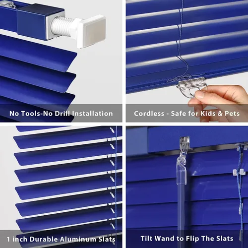 Vista 76 de LazBlinds Mini persianas de aluminio de 1" sin herramientas, sin necesidad de taladro, persianas sin cables para ventanas, persianas horizontales